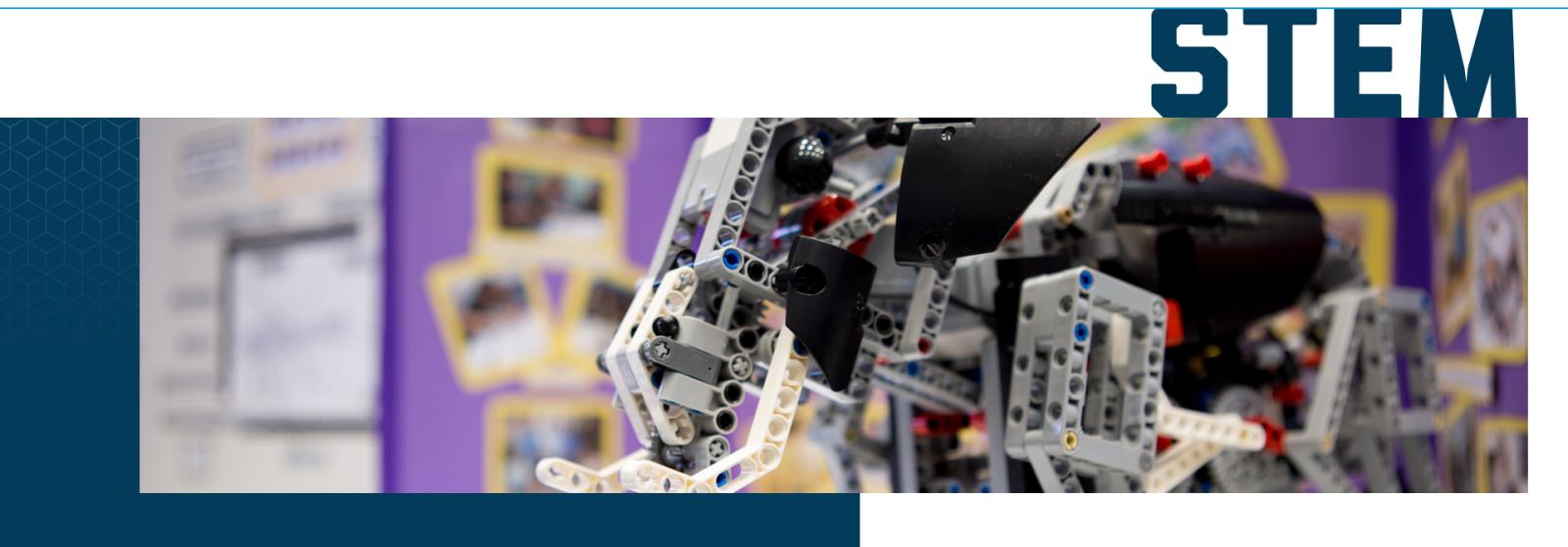 image of robot built with lego; "STEM"